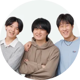 熊澤 健伸さん（私立新名学園旭丘高等学校出身）、渡部 耀さん（私立屋久島おおぞら高等学校出身）、河内 洋介さん（私立啓明学園高等学校出身）